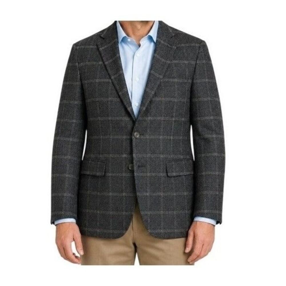 Allen Edmonds Mens 46 REG Charcoal Windowpane Wool Cashmere Blazer